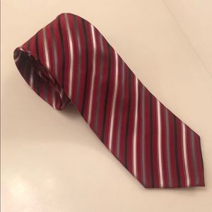 Garnet, White, Silver & Black Striped Tie